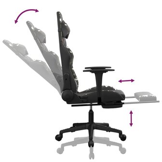 Massage gamestoel met voetensteun kunstleer zwart en camouflage 7