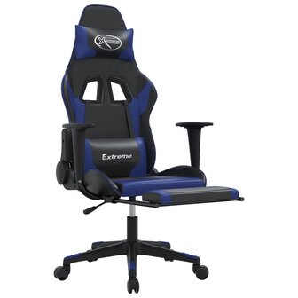 Massage gamestoel met voetensteun kunstleer zwart en blauw 3