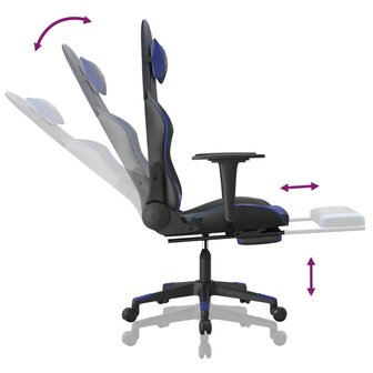Massage gamestoel met voetensteun kunstleer zwart en blauw 7