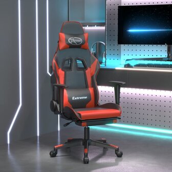 Massage gamestoel met voetensteun kunstleer zwart en rood 1