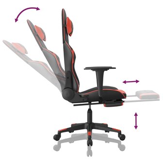 Massage gamestoel met voetensteun kunstleer zwart en rood 7