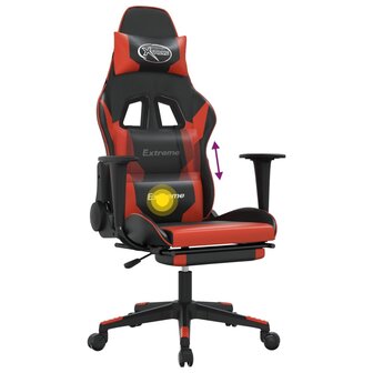 Massage gamestoel met voetensteun kunstleer zwart en rood 8