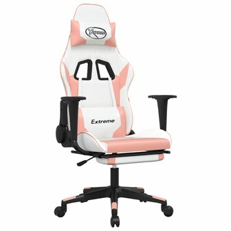 Massage gamestoel met voetensteun kunstleer wit en roze 2