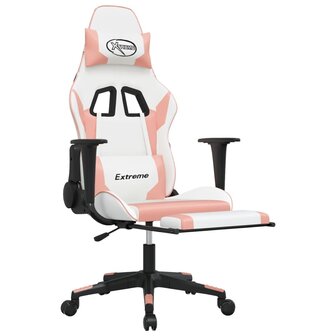 Massage gamestoel met voetensteun kunstleer wit en roze 3