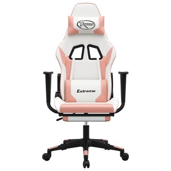 Massage gamestoel met voetensteun kunstleer wit en roze 4