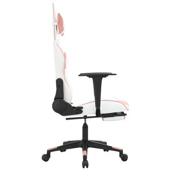 Massage gamestoel met voetensteun kunstleer wit en roze 5