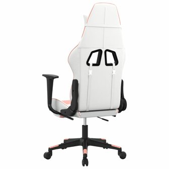 Massage gamestoel met voetensteun kunstleer wit en roze 6
