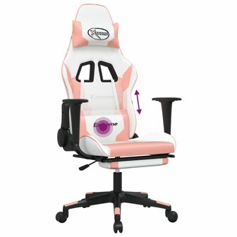 Massage gamestoel met voetensteun kunstleer wit en roze 8