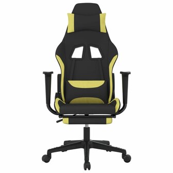 Massage gamestoel met voetensteun stof zwart en lichtgroen 3