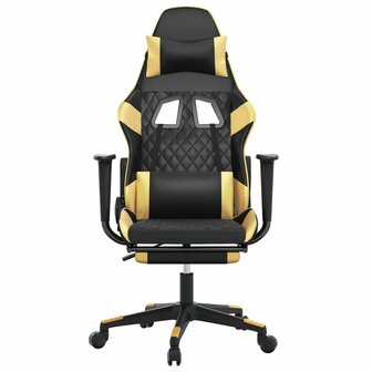 Massage gamestoel met voetensteun kunstleer zwart &amp; goudkleurig 3