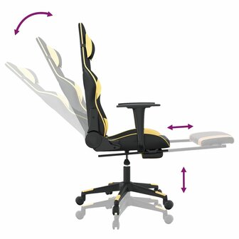 Massage gamestoel met voetensteun kunstleer zwart &amp; goudkleurig 6