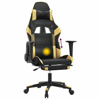Massage gamestoel met voetensteun kunstleer zwart &amp; goudkleurig 7