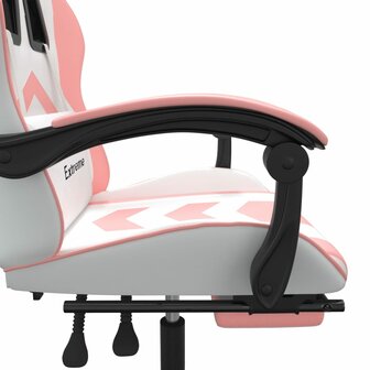 Gamestoel draaibaar met voetensteun kunstleer wit en roze 8