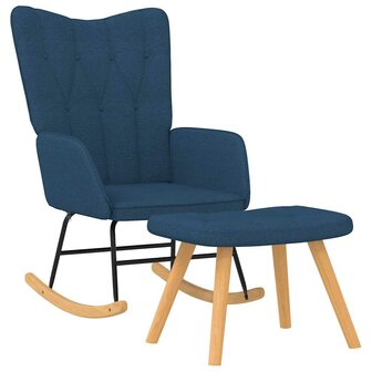 Schommelstoel met voetenbank stof blauw 2