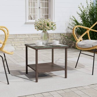 Bijzettafel 45x45x45 cm poly rattan en gehard glas bruin 1