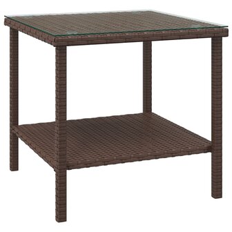 Bijzettafel 45x45x45 cm poly rattan en gehard glas bruin 2