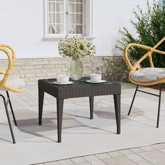 Bijzettafel 50x50x38 cm poly rattan en gehard glas zwart 1