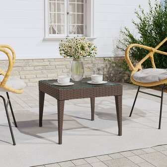 Bijzettafel 50x50x38 cm poly rattan en gehard glas bruin 1