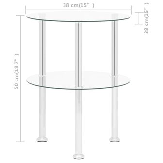 Bijzettafel 2-laags 38 cm gehard glas transparant 8