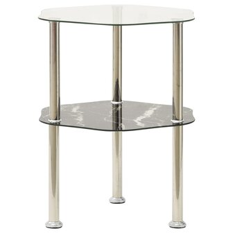 Bijzettafel 2-laags 38x38x50 cm gehard glas transparant zwart 1