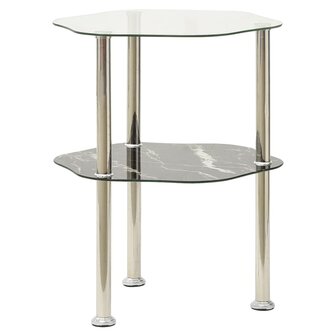 Bijzettafel 2-laags 38x38x50 cm gehard glas transparant zwart 2