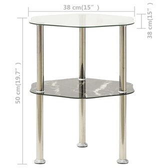 Bijzettafel 2-laags 38x38x50 cm gehard glas transparant zwart 5