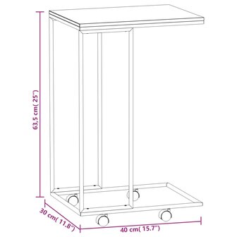 Bijzettafel met wieltjes 40x30x63,5 bewerkt hout wit en bruin 6