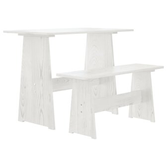 Eettafel met bankje REINE massief grenenhout wit 1