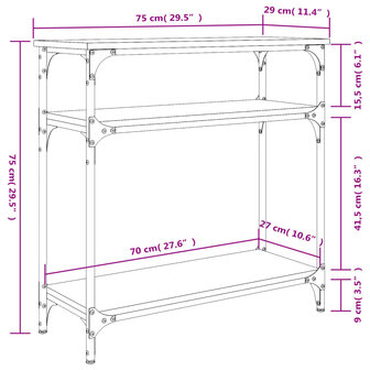 Wandtafel 75x29x75 cm bewerkt hout gerookt eikenkleurig 9