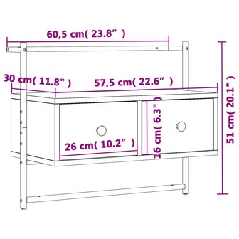 Tv-meubel wandgemonteerd 60,5x30x51 cm hout gerookt eikenkleur 9