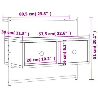 Tv-meubel wandgemonteerd 60,5x30x51 cm hout bruin eikenkleur 9