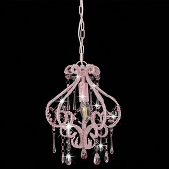Plafondlamp met kralen rond E14 roze 4