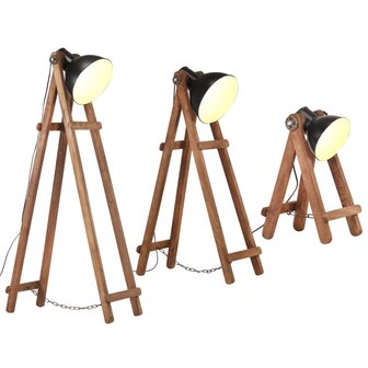 Vloerlampen 3 st E27 massief mangohout zwart 2