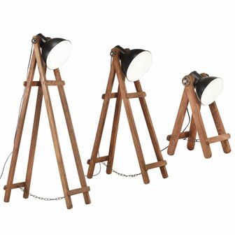 Vloerlampen 3 st E27 massief mangohout zwart 3