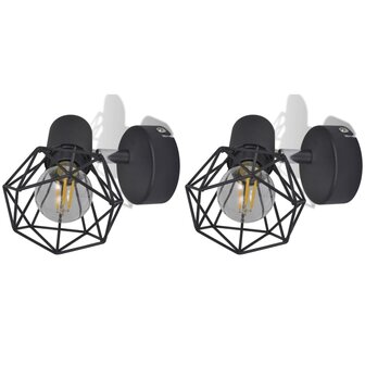 Wandlampen 2 st met LED industri&euml;le stijl zwart 4