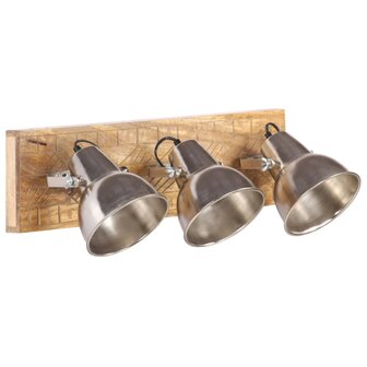 Wandlamp industrieel E27 70x23 cm mangohout zilverkleurig 2