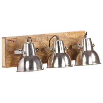 Wandlamp industrieel E27 70x23 cm mangohout zilverkleurig 3