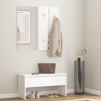 Garderobe set bewerkt hout wit 1
