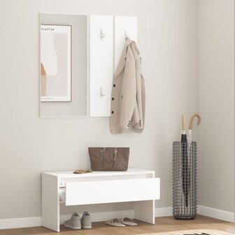 Garderobe set bewerkt hout wit 3