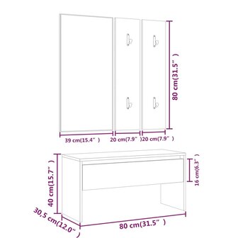 Garderobe set bewerkt hout wit 8