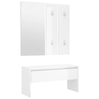 Garderobe set bewerkt hout hoogglans wit 2