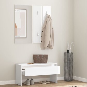 Garderobe set bewerkt hout hoogglans wit 3