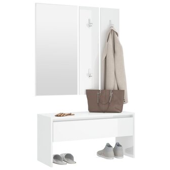 Garderobe set bewerkt hout hoogglans wit 4