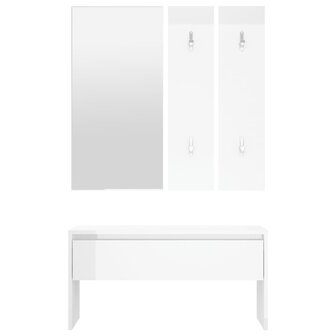 Garderobe set bewerkt hout hoogglans wit 5
