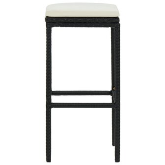 Barkrukken met kussens 2 st poly rattan zwart 5