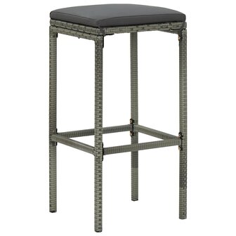 Barkrukken met kussens 2 st poly rattan grijs 2