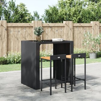 Barkrukken 2 st poly rattan en massief acaciahout zwart 1