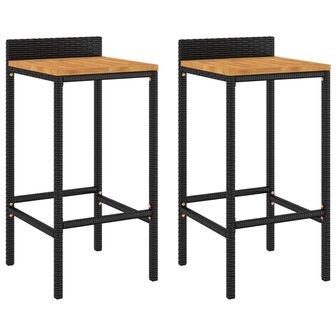 Barkrukken 2 st poly rattan en massief acaciahout zwart 2