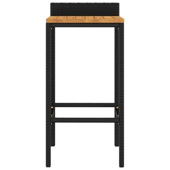 Barkrukken 2 st poly rattan en massief acaciahout zwart 4