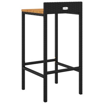 Barkrukken 2 st poly rattan en massief acaciahout zwart 6
